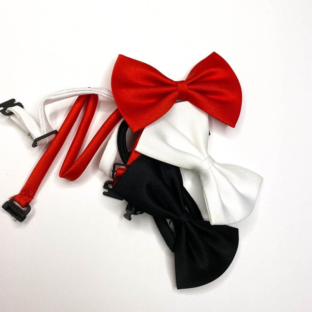 3 Bow ties Set red, white and black